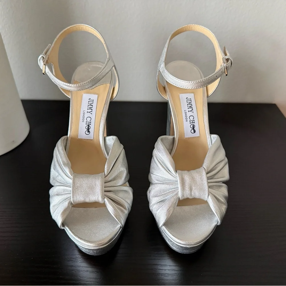 Jimmy Choo Metallic Silver Block Heels - Heloise 120 - Picture 3 of 6
